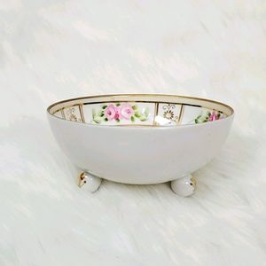 Antique Nippon Hand Painted Footed Porcelain Bowl 3 Legged Floral Vintage